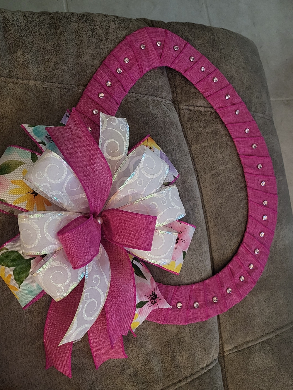 Pink Decorative Floral Ribbon Wreath with Bow For Easter